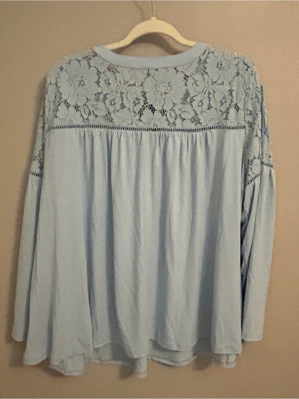 Powder blue Lace yoke peasant blouse lane bryant NWT BOHO - Picture 2 of 4